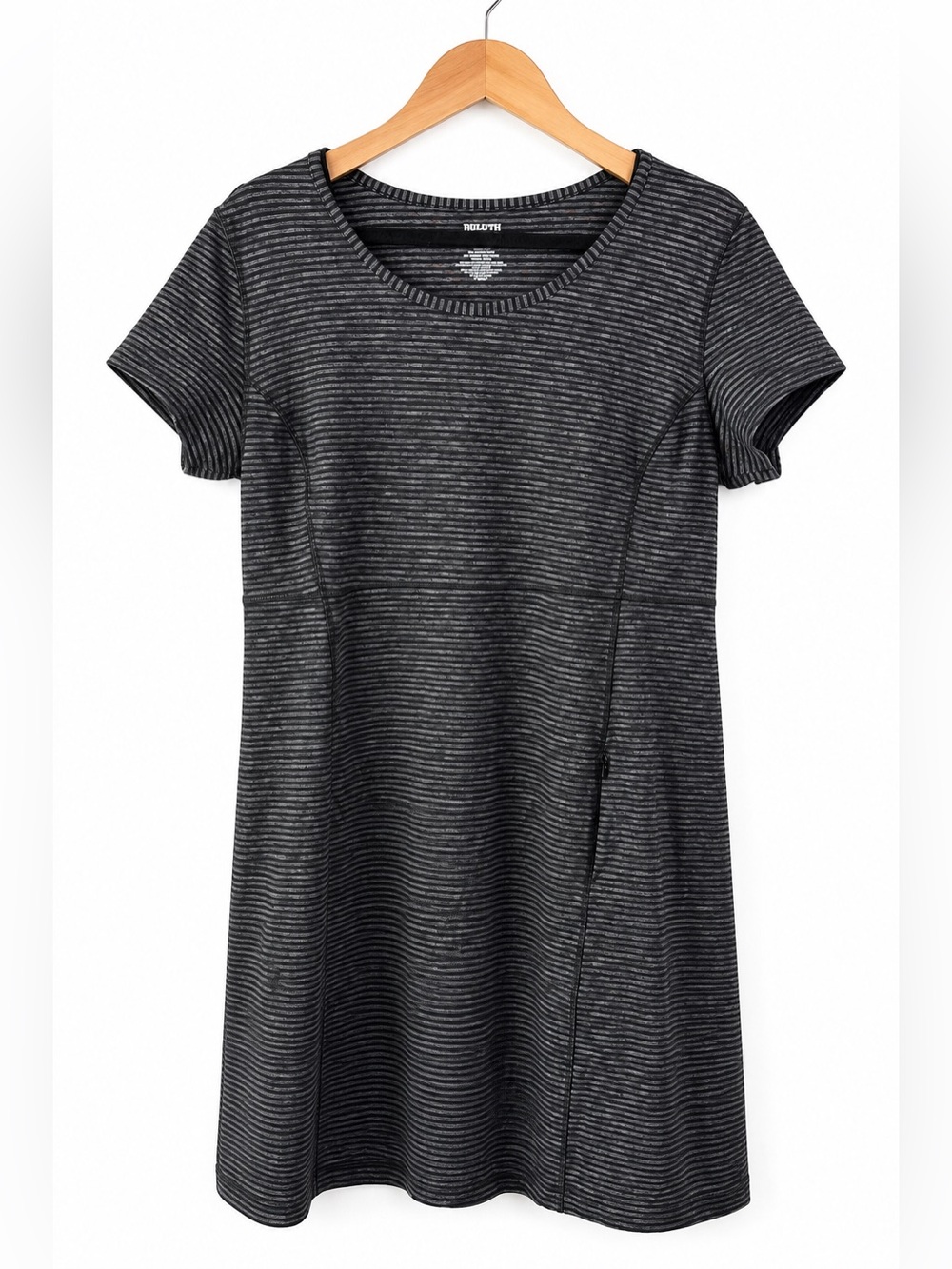 Duluth Trading Co Striped T Shirt Dress XL Gray Black A-Line Casual Pocket